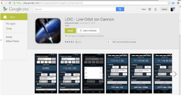 (Image: Prolexic). Low Orbit Ion Cannon, an Android app.