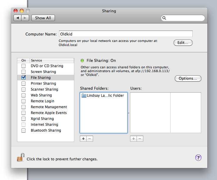 Sharing multiple folders via Mac OS X--click for full-size image.