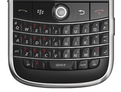 image of the keyboard on a Research In Motion (RIM) BlackBerry Bold 9000