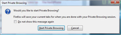 Firefox 3.5: Starting a Private Browsing session