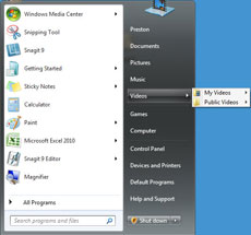 Displaying Videos folder on Start Menu