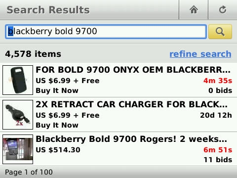 eBay for BlackBerry screen shot