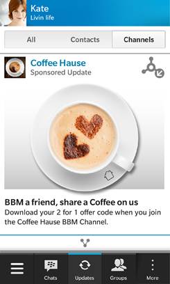Sponsored content in BBM Channels. (Image: BlackBerry).