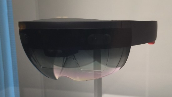 Microsoft HoloLens in a glass case