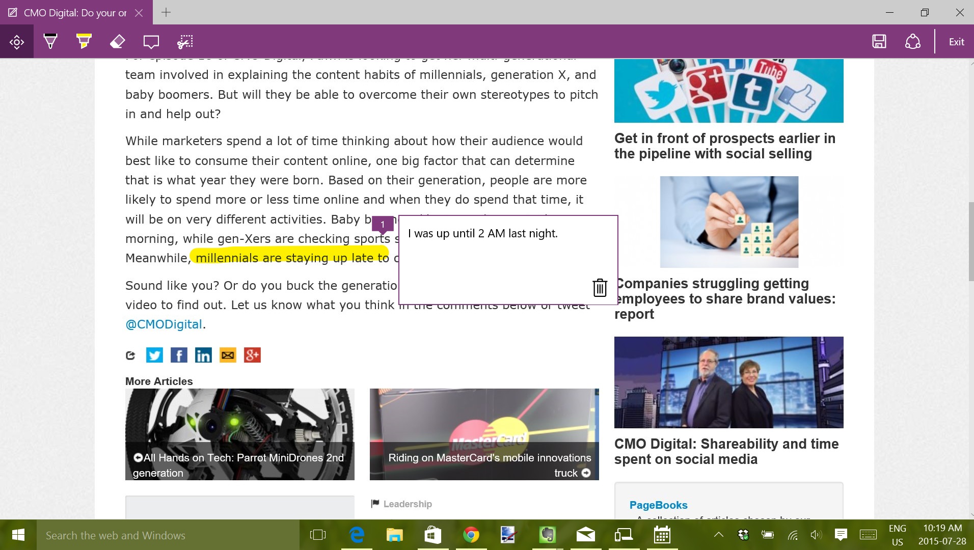 Make notes on web pages when browsing with Microsoft Edge.